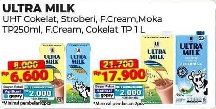 Promo Harga Ultra Milk Susu UHT Full Cream, Coklat 1000 ml - Alfamart