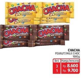 Promo Harga Delfi Cha Cha Chocolate Milk Chocolate, Peanut per 10 pcs 7 gr - Lotte Grosir