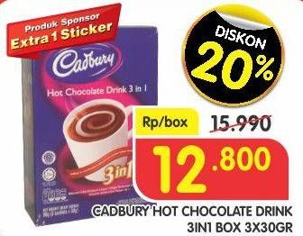 Promo Harga Cadbury Hot Chocolate Drink 3 in 1 per 3 sachet 30 gr - Superindo