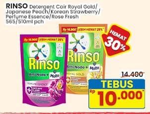 Promo Harga Rinso Liquid Detergent + Molto Royal Gold, + Molto Purple Perfume Essence, + Molto Korean Strawberry, + Molto Japanese Peach, + Molto Pink Rose Fresh 565 ml - Indomaret