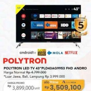 Promo Harga Polytron PLD 43AG9953 Android LED TV  - Carrefour