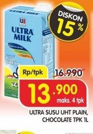 Promo Harga ULTRA MILK Susu UHT Plain, Chocolate 1 ltr - Superindo