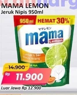 Promo Harga Mama Lemon Cairan Pencuci Piring Jeruk Nipis 950 ml - Alfamart