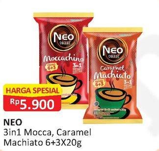Promo Harga Neo Coffee 3 in 1 Instant Coffee Caramel Machiato, Moccachino per 6 sachet 20 gr - Alfamart