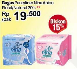 Promo Harga Bagus Nina Anion Pantyliner Natural Scent 15cm, Floral Scent 15cm 20 pcs - Carrefour