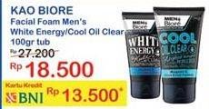 Promo Harga BIORE MENS Facial Foam White Energy, Cool Oil 100 gr - Indomaret