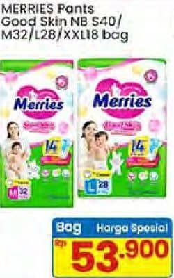 Promo Harga Merries Pants Good Skin S40, M32, L28, XXL18 18 pcs - Indomaret