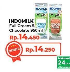Promo Harga Indomilk Susu UHT Full Cream Plain, Cokelat 950 ml - Yogya