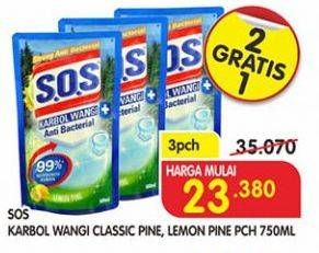 Promo Harga SOS Karbol Wangi Classic Pine, Lemon Pine per 3 pouch 750 ml - Superindo