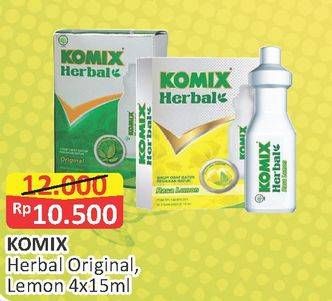 Promo Harga KOMIX Herbal Obat Batuk Original, Lemon per 4 pcs 15 ml - Alfamart