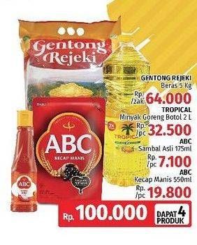 GENTONG REJEKI Beras 5Kg + TROPICAL Minyak Goreng 2Ltr + ABC Sambal 175ml + ABC Kecap Manis 550ml
