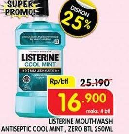 Promo Harga Listerine Mouthwash Antiseptic Cool Mint, Zero 250 ml - Superindo