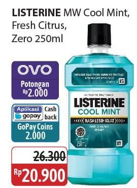 Promo Harga Listerine Mouthwash Antiseptic Cool Mint, Fresh Citrus, Zero 250 ml - Alfamidi
