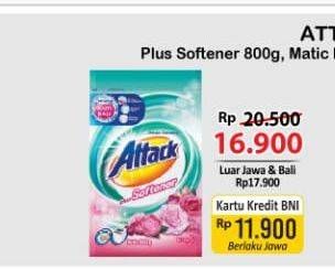 Promo Harga ATTACK Detergent Powder Plus Softener 800 gr - Alfamart