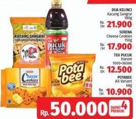 Promo Harga DUA KELINCI Kacang Sangrai + SERENA Cheese Cookies + TEH PUCUK harum + POTABEE  - LotteMart