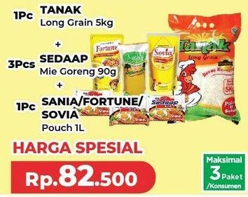 Tanak Beras Long Grain + Sedaap Mie Goreng + Sania/Sovia/Fortune Minyak Goreng