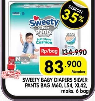 Promo Harga Sweety Silver Pants M60, XL42, L54 42 pcs - Superindo