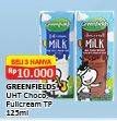 Promo Harga GREENFIELDS UHT Choco, Full Cream per 3 pcs 125 ml - Alfamart