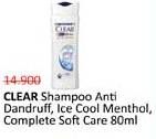 Promo Harga Clear Shampoo Complete Soft Care, Ice Cool Menthol 80 ml - Alfamidi