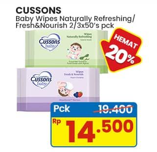 Promo Harga Cussons Baby Wipes Naturally Refreshing, Fresh Nourish 50 sheet - Indomaret