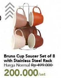 Promo Harga Cup & Saucer Set Bruna With Stainless Steel Rack 8 pcs - Carrefour