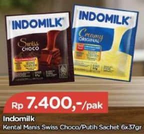 Promo Harga Indomilk Susu Kental Manis Cokelat, Plain per 6 sachet 37 gr - TIP TOP