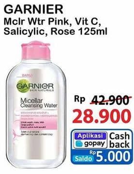 Promo Harga Garnier Micellar Water Pink, Vitamin C, Salicylic BHA, Rose 125 ml - Alfamart