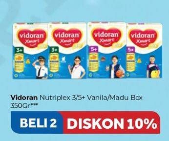 Promo Harga VIDORAN Xmart 3+/5+ Vanila, Madu per 2 box 350 gr - Carrefour