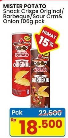 Promo Harga Mister Potato Snack Crisps Original, BBQ, Sour Cream Onion 100 gr - Indomaret