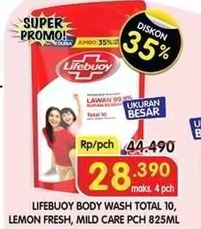 Promo Harga Lifebuoy Body Wash Total 10, Lemon Fresh, Mild Care 850 ml - Superindo
