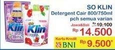 Promo Harga SO KLIN Liquid Detergent Korean Camelia, + Anti Bacterial Violet Blossom 750 ml - Indomaret