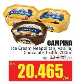 Promo Harga CAMPINA Ice Cream Neapolitan, Vanilla, Chocolate Truffle 700 ml - Hari Hari