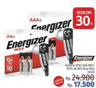 Promo Harga ENERGIZER MAX Battery E-92 BP2 AAA, E-91 BP2 AA  - LotteMart