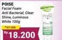 Promo Harga Poise Facial Foam Anti Bacterial, Clear Shine, Luminous White 100 gr - Alfamidi