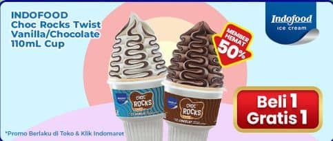 Promo Harga Indoeskrim Rocks Twist Vanilla, Chocolate 110 ml - Indomaret