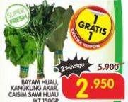 Promo Harga Bayam, Kangkung Akar, Caisim Sawi Hijau 150 g  - Superindo