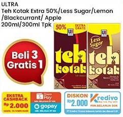 Promo Harga Ultra Teh Kotak Apple, Blackcurrant, Jasmine, Lemon, Less Sugar 200 ml - Indomaret