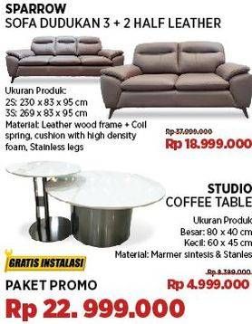 Promo Harga SPARROW Sofa 3+2 Half Leather/Studio Coffee Table   - COURTS