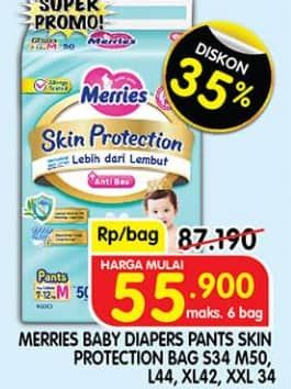 Promo Harga Merries Pants Skin Protection S34, M50, L44, XL42, XXL34 34 pcs - Superindo