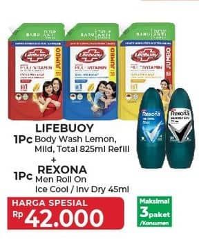 Promo Harga Lifebuoy Body Wash + Rexona Men Deo Roll On  - Yogya