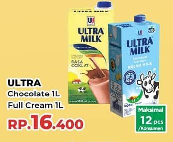 Promo Harga Ultra Milk Susu UHT Coklat, Full Cream 1000 ml - Yogya