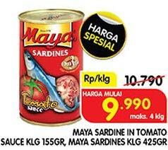 Promo Harga Maya Sardines Tomat / Tomato, Cabe / Chilli 155 gr - Superindo