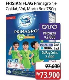 Promo Harga Frisian Flag Primagro 1+ Cokelat, Vanilla, Madu 800 gr - Alfamidi