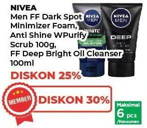 Promo Harga Nivea Men Facial Foam Dark Spot, Deep Bright Oil Cleanser, White Oil Clear Anti-Shine + Purify 100 ml - Yogya