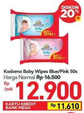 Promo Harga KODOMO Baby Wipes Classic Blue, Rice Milk Pink 50 pcs - Carrefour