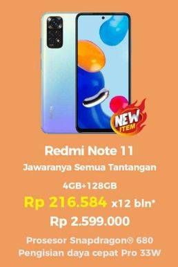 Promo Harga Xiaomi Redmi Note 11 4GB + 128GB  - Erafone