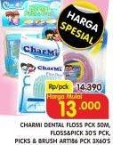 Promo Harga CHARMI Dental Floss 50m, Floss & Pick 30s, Picks & Brush 3x60