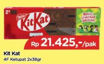Promo Harga Kit Kat Chocolate 4 Fingers Ketupat per 2 bungkus 38 gr - TIP TOP