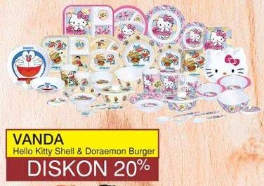 Promo Harga VANDA Peralatan Makan Hello Kitty Shell, Doraemon Burger  - Yogya