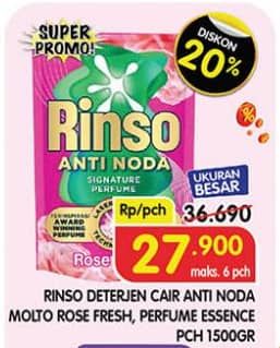 Promo Harga Rinso Liquid Detergent + Molto Pink Rose Fresh, + Molto Purple Perfume Essence 1500 ml - Superindo